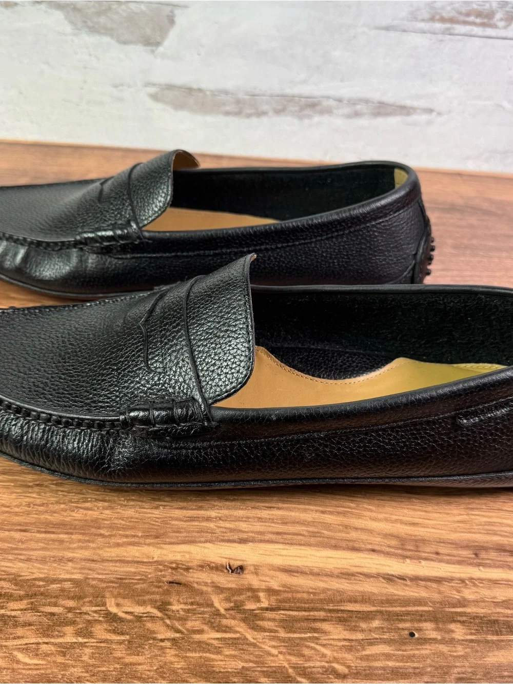 New In Box, Cole Haan Grant Canoe Penny Loafers Black Pebbled Leather 12 W. - Picture 2 of 9